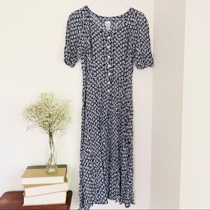 Vintage Cottagecore Blue & White Floral Dress